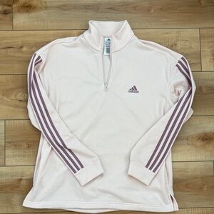 adidas Pale Pink Quarter-Zip Pullover with Mauve Stripes
